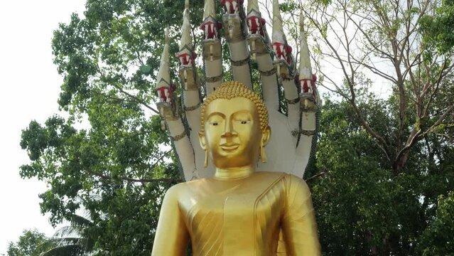 close Up Shot of Buddha image in the posture of Nak Prok in Wat Chak Yai Chanthaburi Thailand