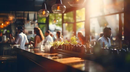 Fotobehang Blurred background : Customer at restaurant blur background with bokeh © Alex Bur