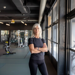 Fototapeta na wymiar Mature woman standing in a fitness studio