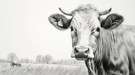 Gordijnen farm cow drawing © PikePicture