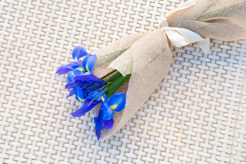 Bouquet of irises. Love senses background.