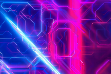 Geometric neon glow meets electric lines in a symphony of blue and pink, creating a luminous, high-tech maze for a modern aesthetic. Explore this digital utopia. 