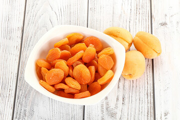 Dried apricot heap in the bowl