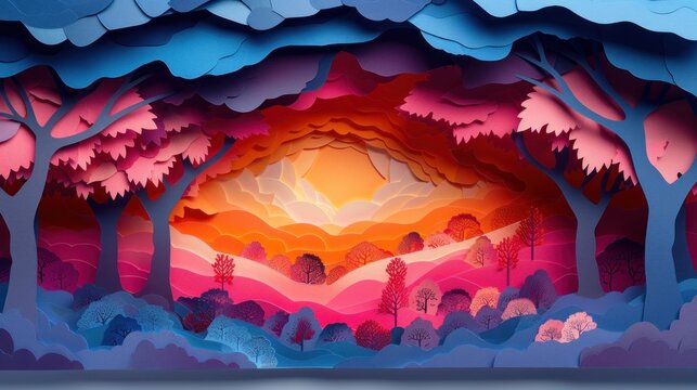 Vibrant Papercut Forest Depicting Parallax Effect