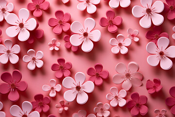 flower pattern on pink background flat lay
