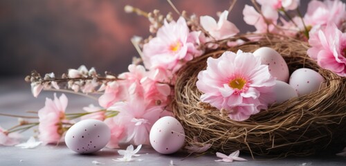 Obraz na płótnie Canvas flowers and eggs in a nest