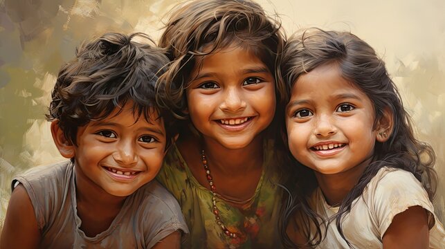 Group of Indian children smiling. Happy Children's Day.