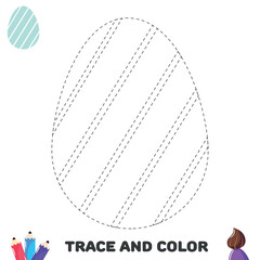 Trace and color Easter egg with waves pattern. Handwriting practice for kids. Tracing and coloring page for preschoolers
