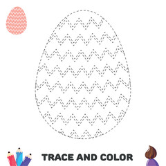 Trace and color Easter egg with zig zag pattern. Handwriting practice for kids. Tracing and coloring page for preschoolers
