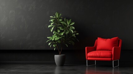 Minimalist Interior with Bold Red Armchair.