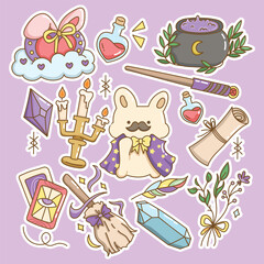set of cute magic hand drawn, collection stickers