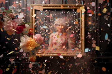 A burst of confetti mid-fall, frozen in a frame, inviting a birthday photo to become a part of the festive tableau