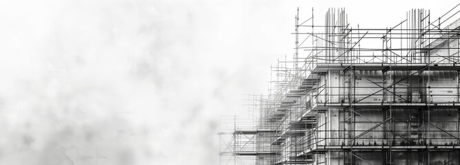 Monochrome Scaffolding in Construction Development - obrazy, fototapety, plakaty