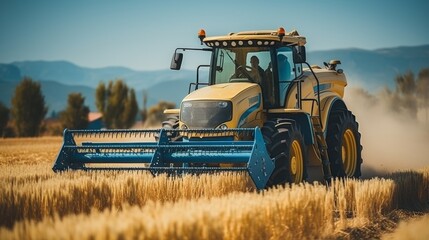 Obraz premium Harvester in the field harvesting
