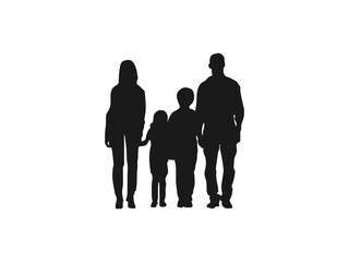 family standing silhouettes set. family of four standing silhouette vector. Vector drawing of a collection of silhouettes of men and women. vector illustration isolated on white background. 