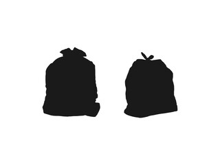 Garbage bag silhouettes vector icon. black plastic trash, garbage bag vector drawing illustration. Hand drawn vector illustration. Flat vector illustration isolated on white background. eps 10.
