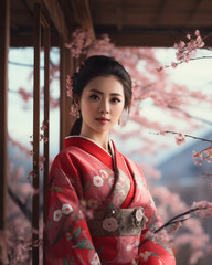 Beautiful Japanese traditional dress uniform in spring season.