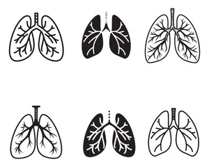 Astma black line icon design set vector stock on white background illustration - obrazy, fototapety, plakaty