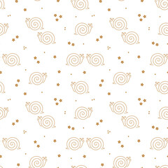 Cute Snails and Flowers Seamless Pattern for Kids Fashion. Vector illustration.