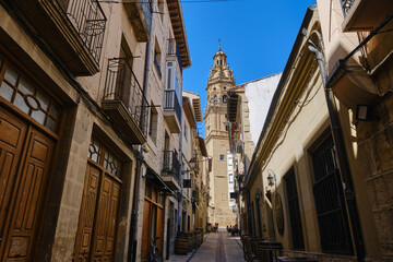 street in the old town of haro, in the background the Parish Church of Santo Tomas, haro, la Rioja