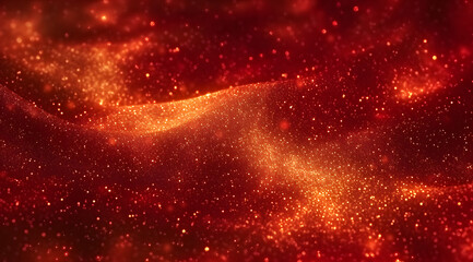 Whirling Gold Particles in Red Fluid. Magical waves of golden glittering particles in different...