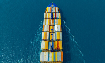 Aerial view of the freight shipping transport system cargo ship container. international transportation Export-import business, logistics, transportation industry concepts