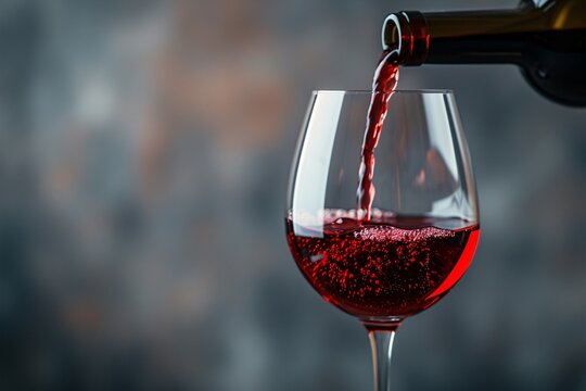 a glass of red wine being poured