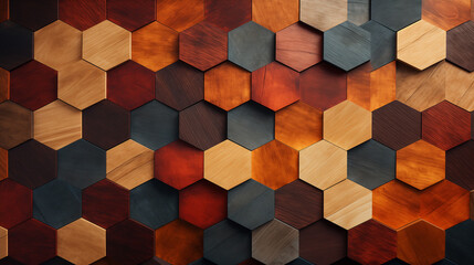 Beautiful, artistic and colourful wooden background, surface of wooden hexagons