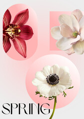 Fototapeta na wymiar Trendy floral poster graphic design.Hello spring floral poster.