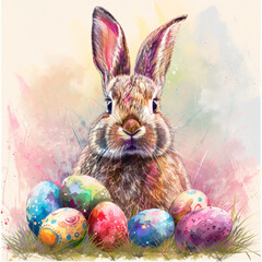 Fototapeta na wymiar Easter bunny and eggs composition