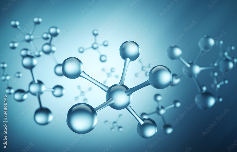 Wall mural molecule or atom, Abstract structure for Science or medical background, 3d illustration.