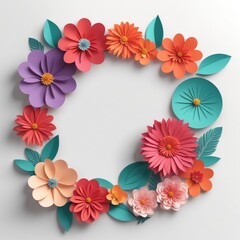 Fototapeta na wymiar A vibrant wreath composed of paper cutout flowers and leaves