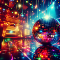 disco ball with lights star party  christmas  night  design  illustration  ,Ai generated 