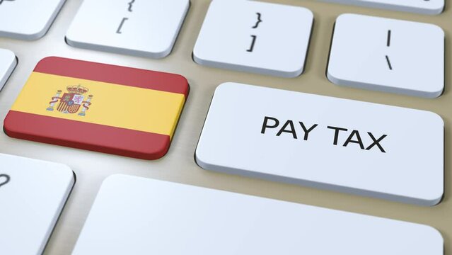 Spain Country Pay Tax 3D Animation. National Flag