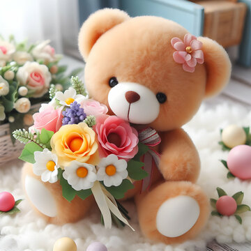 Teddy bear with flowers top
