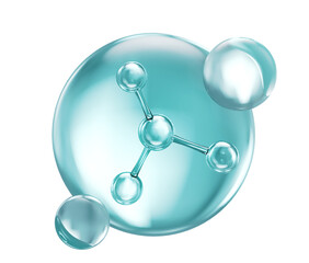 cosmetic moisturizer water molecule, Cosmetic Essence, Liquid bubble, Isolate on white background, 3d rendering