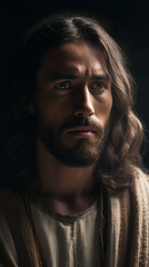 Fototapeta premium Jesus in a close-up portrait. Young Jesus Christ. Real photography