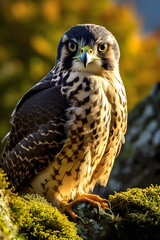 Intense Gaze of a Majestic Falcon Perched in Natural Habitat - Premium Stock Photo