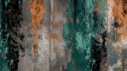 Abstract Grunge Texture with Orange and Green over Metal Background