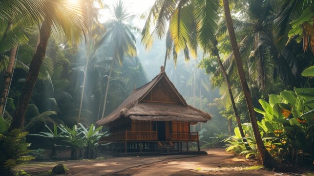 mall rustic hut in the tropical forest in Bali With.