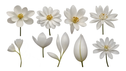 elegant collection of soft white flower petals isolated on a transparent background