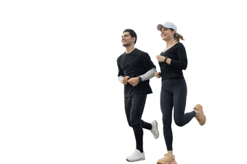 Friends are people running around together, a man and a woman. Transparent background.