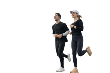 Friends are people running around together, a man and a woman. Transparent background.