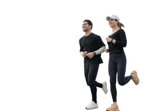 Friends are people running around together, a man and a woman. Transparent background.