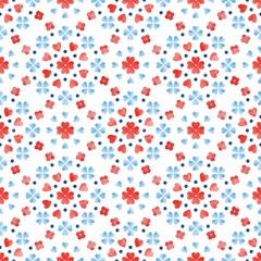 Vibrant watercolor seamless pattern with hearts and flowers. Romantic all over repeat design. Love print. Perfect for printing fabrics, packaging, clothes