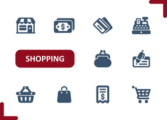 Shopping Icons. Retail, Commerce, Shop, Store, Money, Buy, Pay, Credit Card, Shopping Cart, Basket Icon