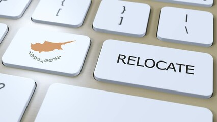 Cyprus Relocation Business Concept. 3D Animation. Country Flag with Text Relocate on Button