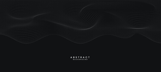 Abstract black, white Gradient Flowing Dot Waving Particle geometric Technology Background. Digital Futuristic duck grey Gradient Dotted Wave. Concept For Science, Music cover, website, header