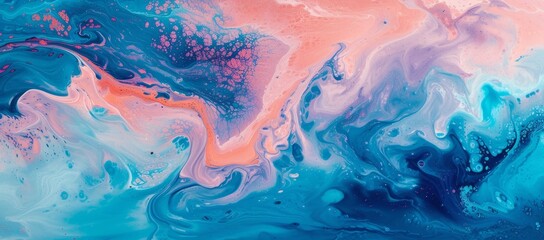Fototapeta na wymiar Vibrant Swirls and Wisps Abstract Blue and Pink Wave Art - Fluid Acrylic Dreamy Cloudscape
