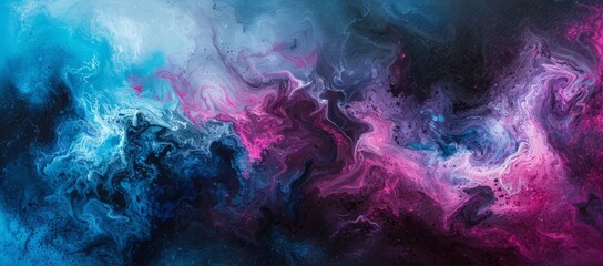 Dreamlike Fluid Art Surreal Waves of Blue and Pink Amidst Ethereal Clouds and Abstract Mystique - obrazy, fototapety, plakaty